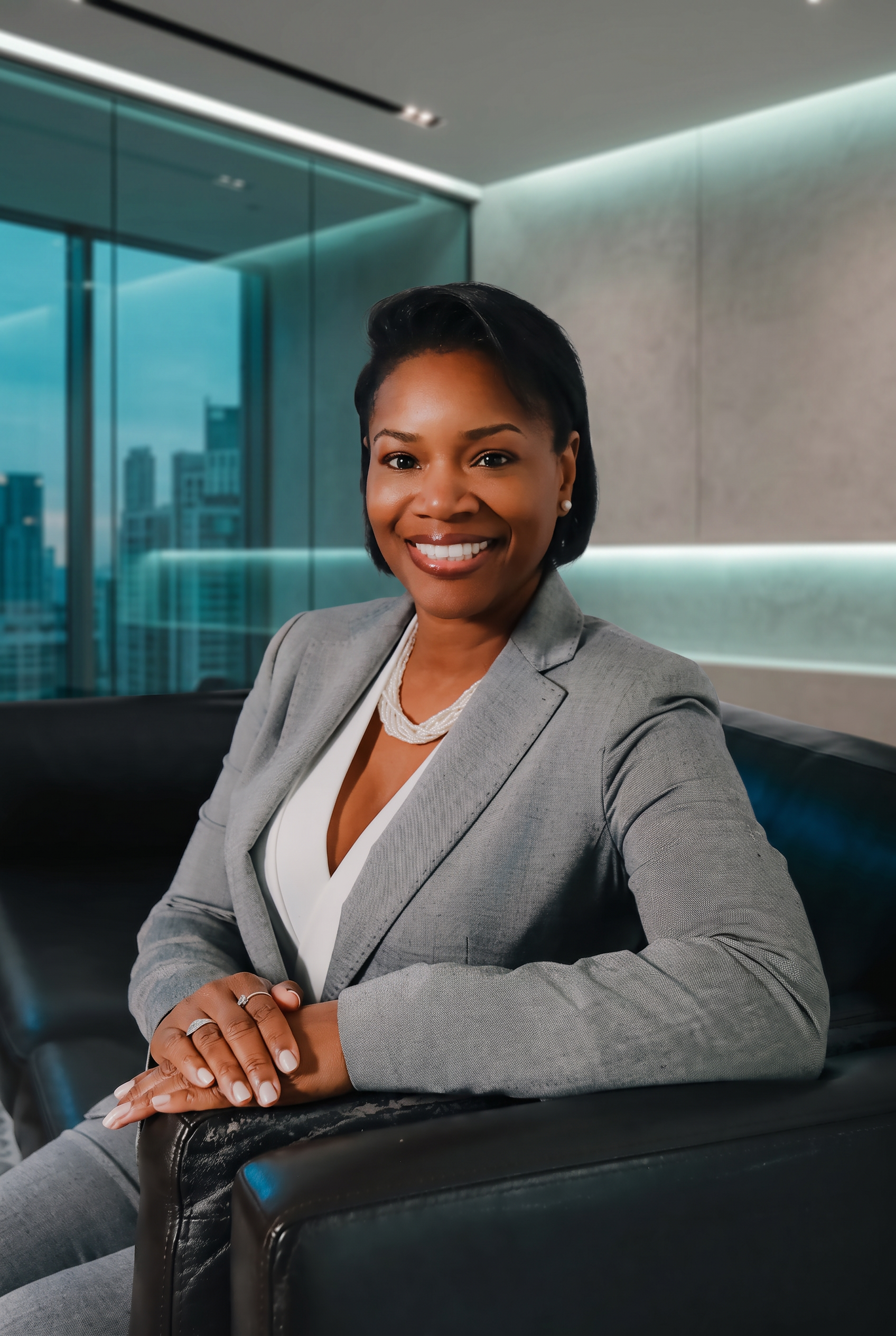 Founder of HopeWell Intelligent Systems in a modern executive office